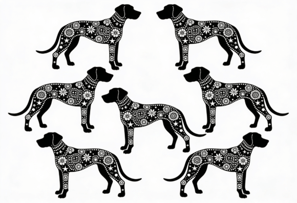 Black Dog Floral Pattern Silhouette