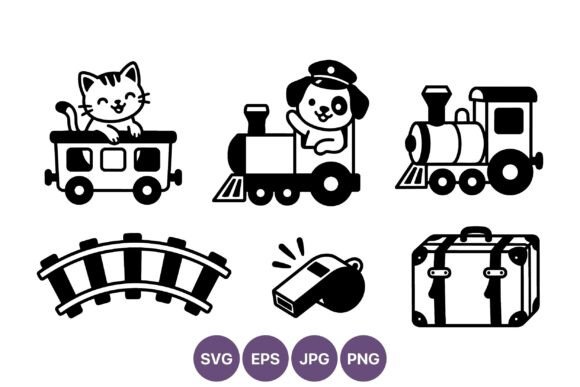 Cat and Dog Train Vector Icons
