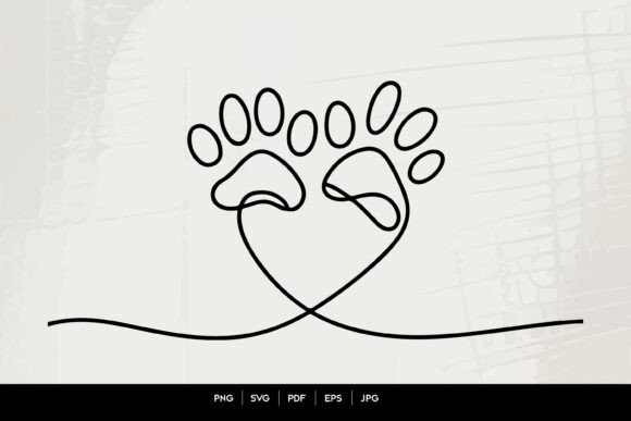 Continuous Line Paw Prints Heart Shape