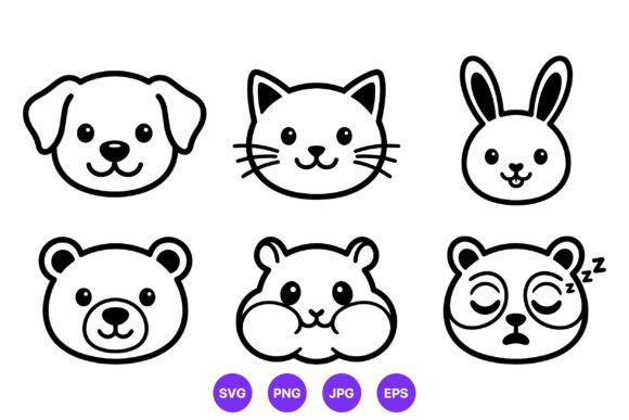Cute Animal Faces Cartoon Vector Design