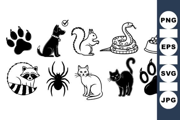 Cute Black Pet Silhouette Set