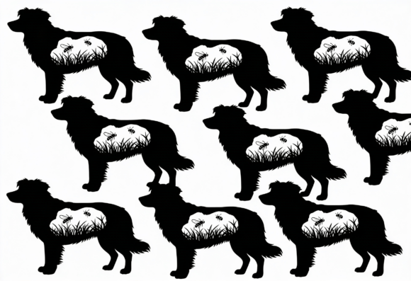 Dog and Bee Silhouette Art Print