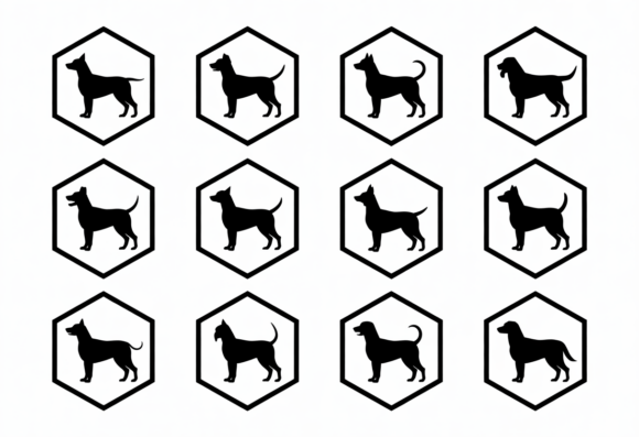 Dog Breed Silhouettes Hexagon Icons