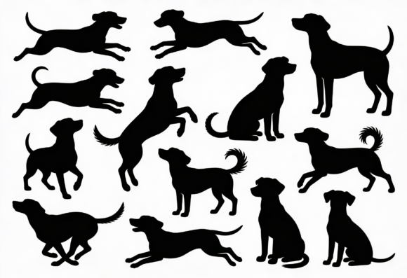 Dog Silhouettes Bundle Poses Actions