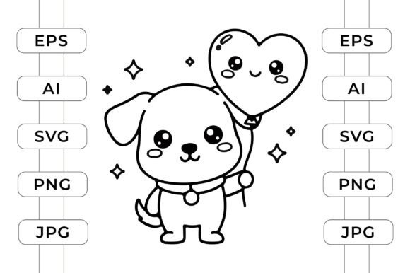 Kawaii Dog with Heart Balloon