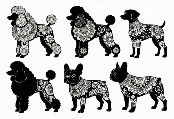 Mandala Dog Silhouette Clipart Bundle