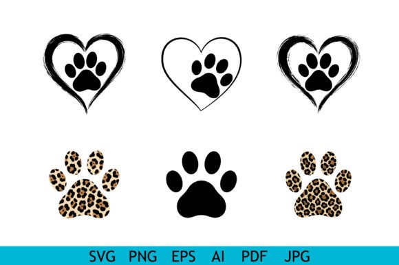 Paw Print Heart Animal Icon Set