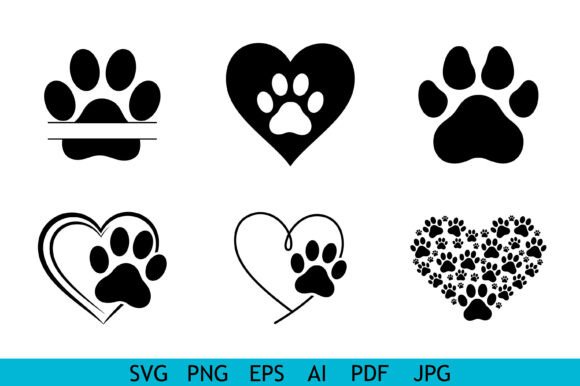 Paw Print Heart Icon Bundle