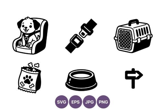 Pet Travel Icons Black White Vector