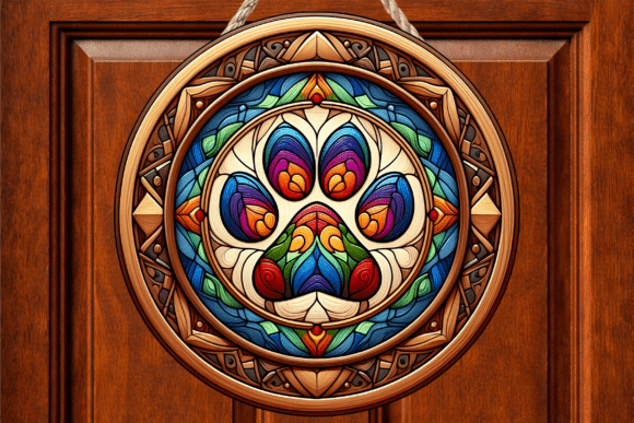 Stained Glass Dog Paw Print Door Sign